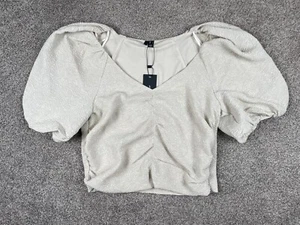 Vero Moda Shirt Womens Large Cropped Top Puffed Sleeve Boho Ruched Romantic NEW - Picture 1 of 9