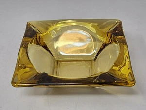 Vintage Amber Glass Square Collectible Ashtray MCM - Picture 1 of 9