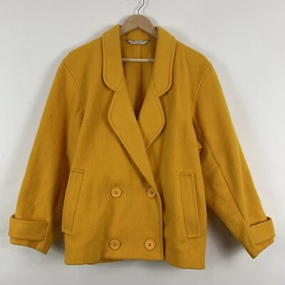 Abrigo Jack Winter Vintage Años 60 70 Para Hombre Pequeño Amarillo Mostaza 100% Lana Guisante EE. UU.  Foto 1 de 4