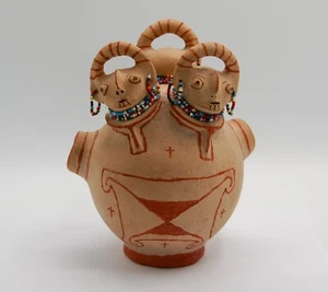 Maricopa Pottery Effigy Vessel Triple Head Piipaash Pee Posh Theroline Bread - Picture 1 of 13