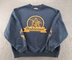 Pac Sun Budweiser Sweatshirt Womens Medium Blue Gold Flames Eagle King Of Beers - Picture 1 of 13