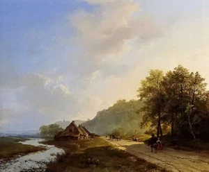 Oil painting barend cornelis koekkoek - summer landscape travellers on path art - Picture 1 of 1