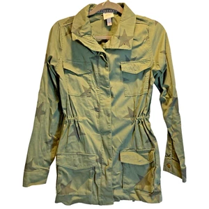 Knox Rose Utility Jacket Women's Olive Green Star Print Button Front Size S - Picture 1 of 8