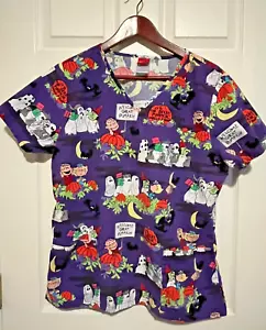 Peanuts Charlie Brown Great Pumpkin Women's V-Neck Scrub Top Medium Halloween - Picture 1 of 10