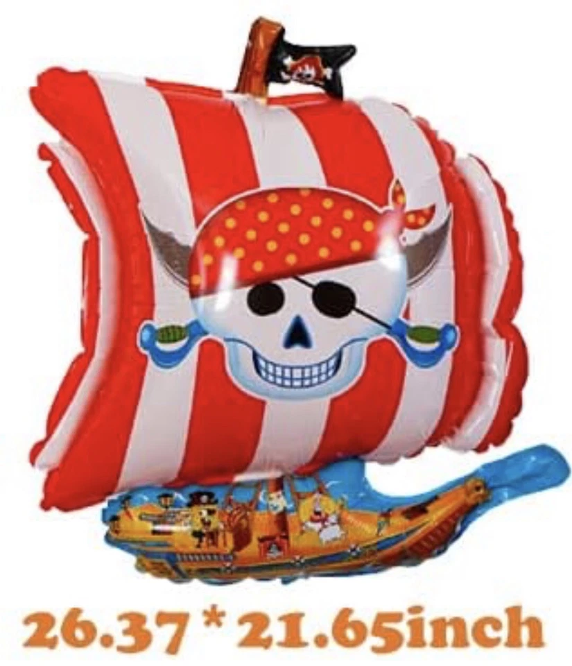 Barco pirata grande globo de lámina de helio fiesta de cumpleaños calavera y tibias cruzadas Foto 1 de 1