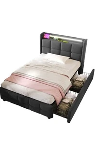 Polsterbett Doppelbett 180x200cm mit USB Bettgestell LED Streifen Lattenrost... - Bild 1 von 4