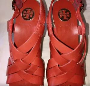 Tory Burch Red Ace Woven 5" Kork Keilabsatz Riemchen Leder Sandalen Größe 5,5 - Bild 1 von 7
