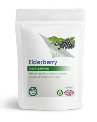 VITAMINUTE Elderberry 1000mg (30/60/90/120/180 Tablets) Immune Support, Cholesterol, Heart