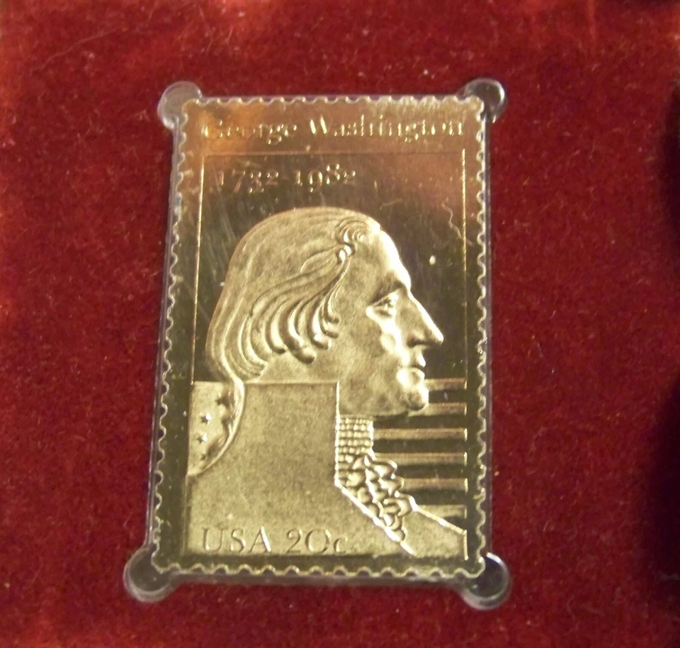 Réplica de sello de 20 centavos enchapado en oro de 22 quilates de George Washington Foto 1 de 1