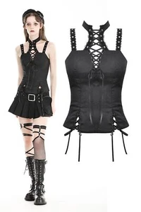 Dark In Love Damen schwarz Gothic Punk Spinnennetz geprägt Schnür Korsett Tops - Bild 1 von 18