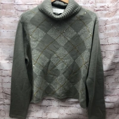 Suéter Norton Mcnaughton Mujer Lentejuelas Verdes Patrón Diamante Talla XL Foto 1 de 4