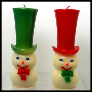 Vintage Suni RED & GREEN TOP HAT SNOWMAN PAIR Suni Candle | Circa 1973 / 1980 Ex - Bild 1 von 5