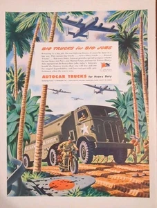 1943 WW2 Autocar Wartime Scene South Pacific, Trucks, Motorcycle & Planes - Picture 1 of 1