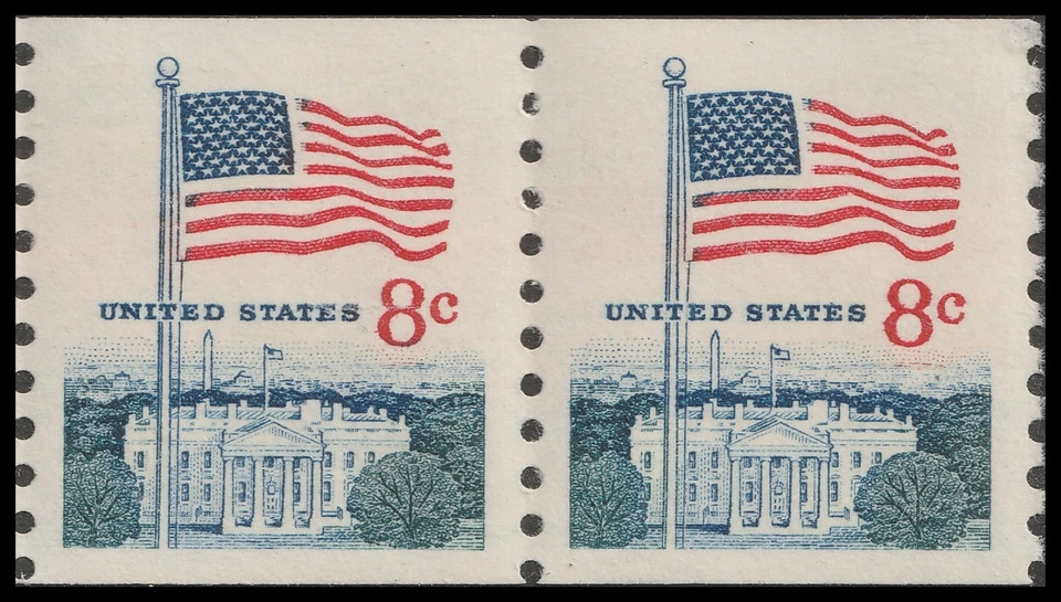 US 1338G Flag over White House 8c coil pair MNH 1971 - Image 1 of 1