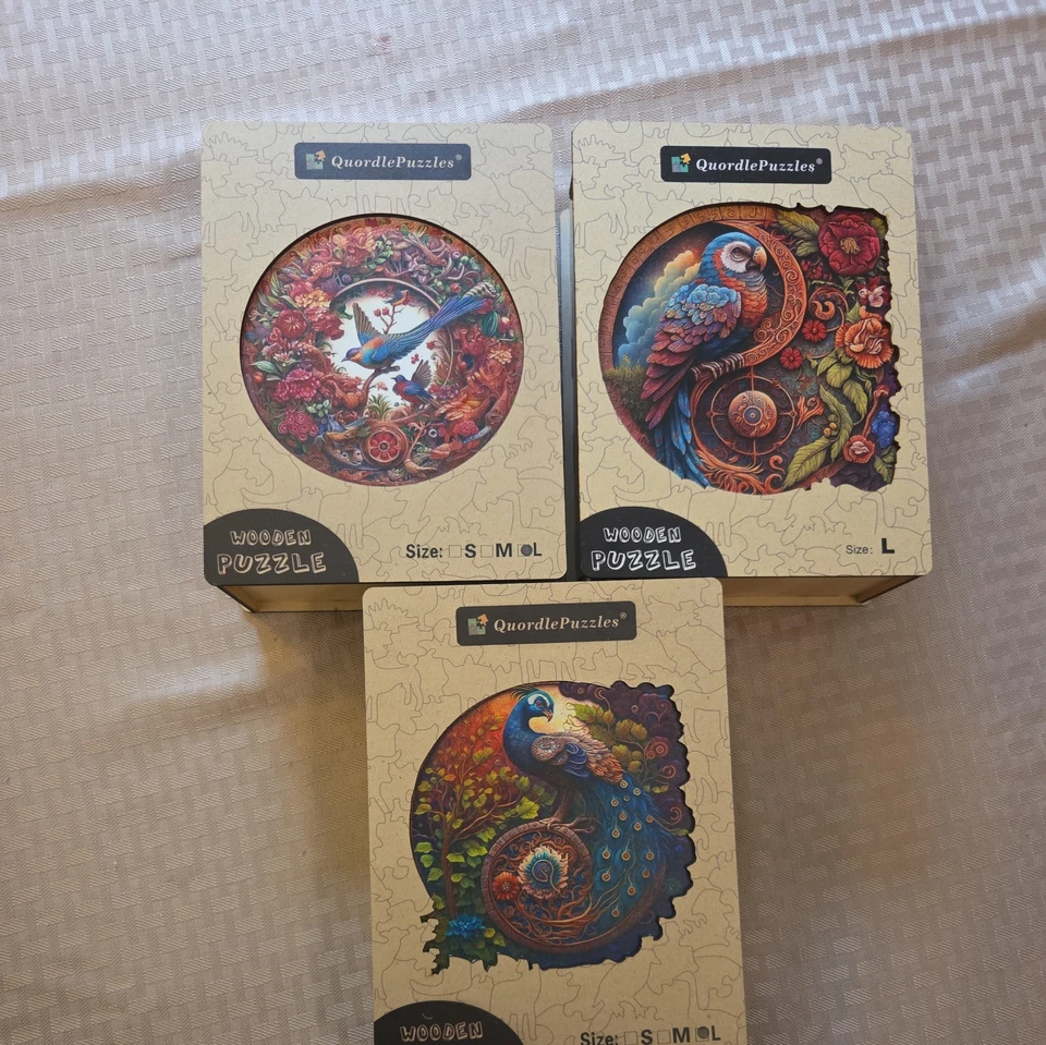 Quordle Puzzles set of 3 Birds Large Wooden Pieces Multicolor Jigsaw Complete - Image 1 of 4