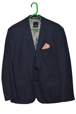 44R DANIEL HECHTER Hombre Azul Geométrico Lana 2 Botones Abrigo Deportivo Chaqueta Blazer Foto 1 de 4