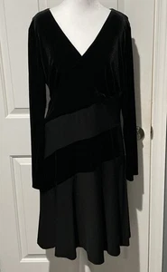 Lauren Ralph Lauren Elvarina Cocktail Dress Black Velvet Long Sleeve Women’s 16 - Picture 1 of 7