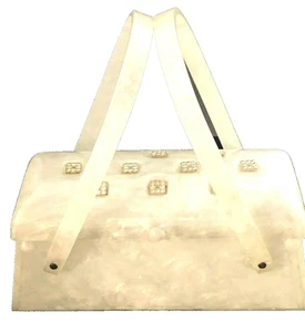 RAR Llewellyn Vintage Pearl Lucite Handtasche Strass verziert Top - Bild 1 von 8