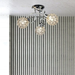 Modern 3 Way Flush Chrome Ceiling Light fitting Jewelled Metal Ball Shades - Picture 1 of 8