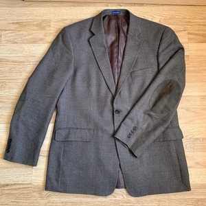 Stafford Essentials Sports Coat 44L Classic Fit Elbow Patch Houndstooth Wool - Picture 1 of 11
