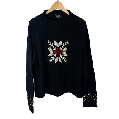 Suéter tejido Sonoma para mujer negro copo de nieve Fair Isle cuello falso XL lana acrílico Foto 1 de 4