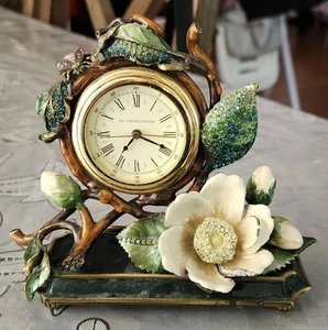 Jay Strongwater Enamel Gardenia Swarovski Crystal Clock - Picture 1 of 4