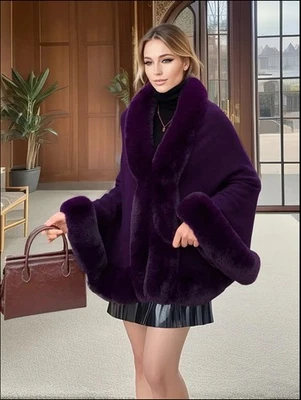 Elegante chal con capa de piel sintética para mujer con cuello con volantes - ropa formal elegante Foto 1 de 4