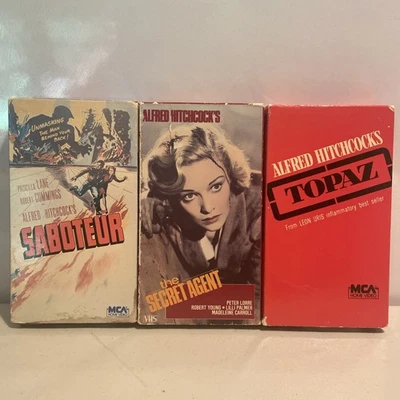 Lot of 3 VHS Vintage Covers Alfred Hitchcock: Topaz Saboteur Secret Agent Foto 1 de 4