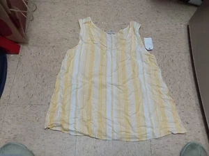 Nwt Time And Tru Womens Core Striped Tank V Neck linen S M L XXL XXXL yellow - Picture 1 of 1