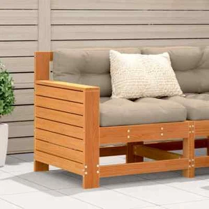Garden Armrest Sofa with Cushion Wax Brown Solid Wood Pine - Picture 1 of 10