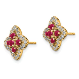 14K Yellow Gold Lab Grown Created Diamond Red Ruby Studs Gemstone Earrings Ju... - Picture 1 of 6