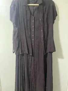 Brown embroidered floral outfit by DASH Size 16/18 Dress jacket Rippled Crinkled - Picture 1 of 4
