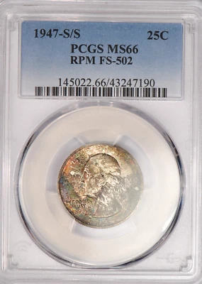 1947 S/S TONED Washington Quarter RPM FS-502 PCGS MS66 Silver Toning Coin 25C - Image 1 of 3