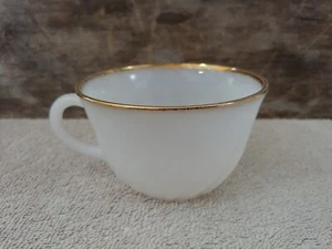 Vintage Fire King Ware Anchor Hocking Swirl Milk Glass Tea Coffee Cup Gold Rim - Picture 1 of 5