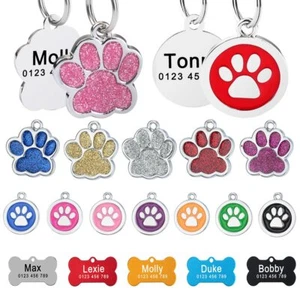 Bone Paw Personalised Dog Tag Engraved Cat Pet Name ID Tag for Dog Collar Puppy - Foto 1 di 28