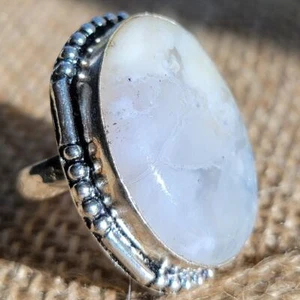 Handcrafted Sterling Silver White Agate Ring, Size 7.25 Natural Stone Jewelry - Picture 1 of 10