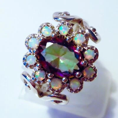 GORGEOUS WHITE/ FIRE OPAL/MYSTIC TOPAZ  RING SIZE  "N" - Image 1 of 4