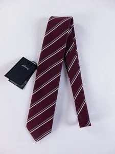 BRIONI handgefertigte burgunderrote gestreifte Krawatte Wolle Seide Mischung authentisch neu mit Etikett Italien - Bild 1 von 5