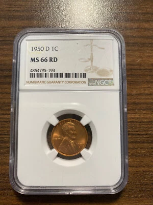 1950-D Lincoln Wheat Penny Cent 1C NGC MS 66 Red (RD) Type 1, Wheat Reverse - Image 1 of 2