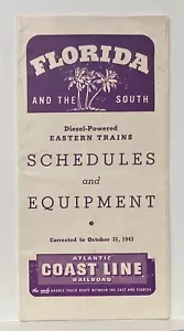 Florida & the South ATLANTIC COAST LINE RAILROAD 1943 orari e attrezzature fildr - Foto 1 di 8