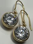 New 'ZINZI' gold on sterling silver/clear CZ round stone droplet dangly earrings
