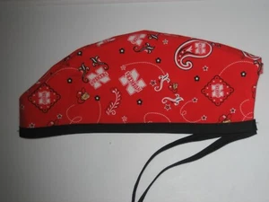Surgical Scrub Hats caps University of Nebraska "Cornhuskers" Red Paisley - Imagen 1 de 2