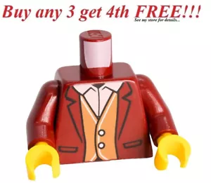 ☀️NUEVO LEGO Minifigura Minifigura Torso Cuerpo Rojo Oscuro Chaqueta Chaleco Maestro Conductor - Imagen 1 de 3