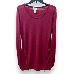 Soft Surroundings Tunic Sweater Size S Zipper Detail Cashmere Blend Burgundy Red - Picture 1 of 6