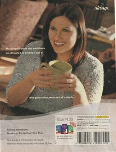 Vintage printed ad 2004 alwaysWoman holding a coffee cup red hair fuzzy sweater - Picture 1 of 2