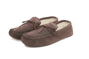 Genuine  Suede Moccasin Slippers with Warm Wool-Blend Lining Soft Sole. Loafers - Picture 1 of 5