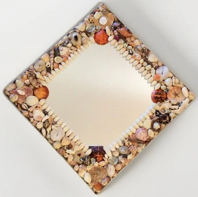 "A+ Arte hecho a mano vintage: espejo con marco de concha marina - decoración playa océano 24""" Foto 1 de 4