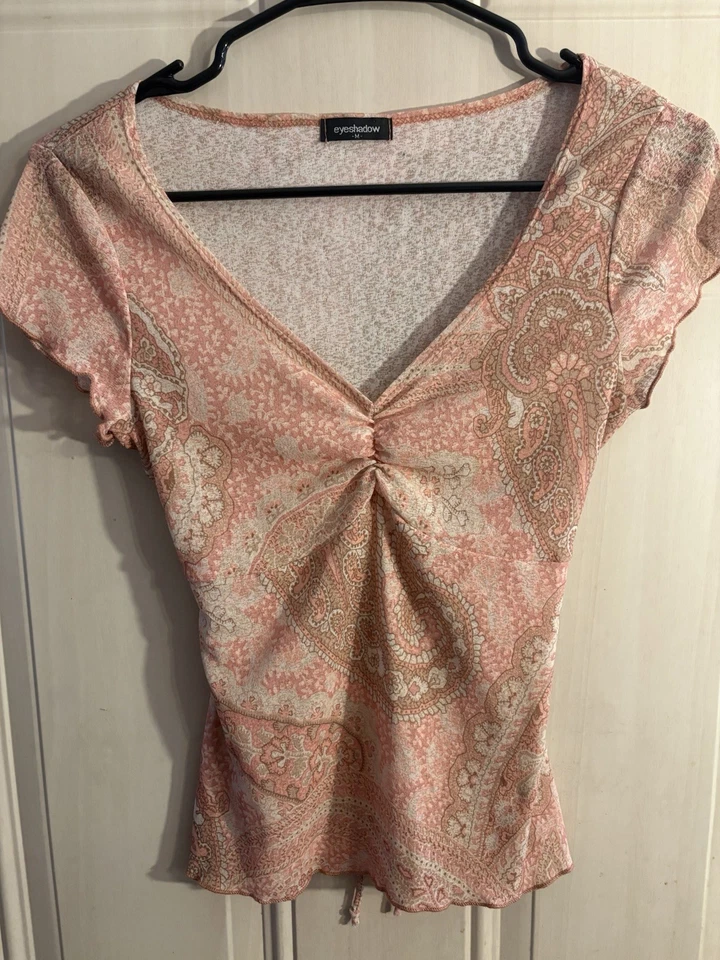 Top Y2K Mujer Talla Mediana De La Marca Sombra De Ojos Manga Corta Atado Espalda Foto 1 de 4