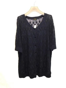 Talbots 2X NWT Dark Blue Short Sleeve Cardigan Sweater Sheer Crochet Button 2XL - Picture 1 of 5