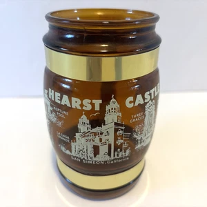 Tasse souvenir château Hearst marron ambre tonneau verre manche bois article de sieste 5” - Photo 1/8